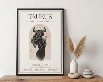 Taurus Zodiac Print | Star Sign Wall Art | Neutral Astrology Poster | Minimal Horoscope Decor