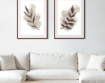 Natural Botanical Wall Art Gallery Set - Minimal Beige Leaf Decor