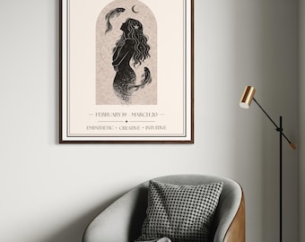 Pisces Zodiac Print | Star Sign Wall Art | Neutral Astrology Poster | Minimal Horoscope Decor