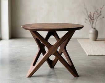 Sculptural Walnut End Table, Round Modern Side Table, Handcrafted American Black Walnut Accent Table, Organic Modern Living Room Furniture