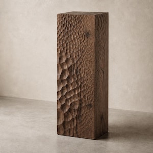 Carved Wood Pedestal Column, Hand Gouged Wood Plinth, Organic Modern Display Stand, Luxury Sculptural Plant and Vase Stand