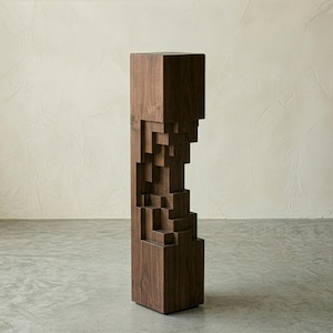 Architectural Walnut Plinth, Sculptural Decor Column, Handmade Modern Wood Pedestal, Organic Modern Corner Accent