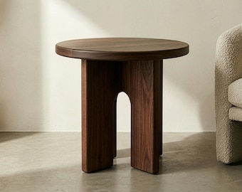 Sculptural Walnut End Table, Round Modern Side Table, Handcrafted Black Walnut Accent Table, Organic Modern Furniture