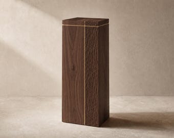 American Black Walnut Plinth Column with Carved Textured Relief, Luxury Wood Display Pedestal, Vase Stand, Sculpture Stand