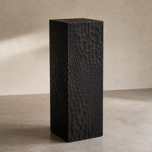 Carved Wood Pedestal Column, Hand Gouged Wood Plinth, Organic Modern Display Stand, Luxury Sculptural Plant and Vase Stand