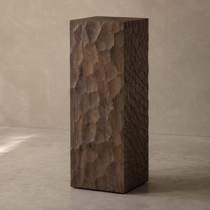 Carved Wood Pedestal Column, Hand Gouged Wood Plinth, Organic Modern Display Stand, Luxury Sculptural Plant and Vase Stand