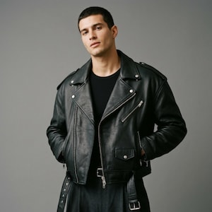 Herr överdimensionerad läderbikerjacka | Klassisk handgjord kraftig motorcykelkavaj | Herr streetwear-kappa