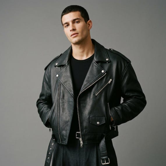 Men’s Oversized Leather Biker Jacket | Classic Handcrafted Heavy-Grain Motorcycle Blazer | Men's Streetwear Coat