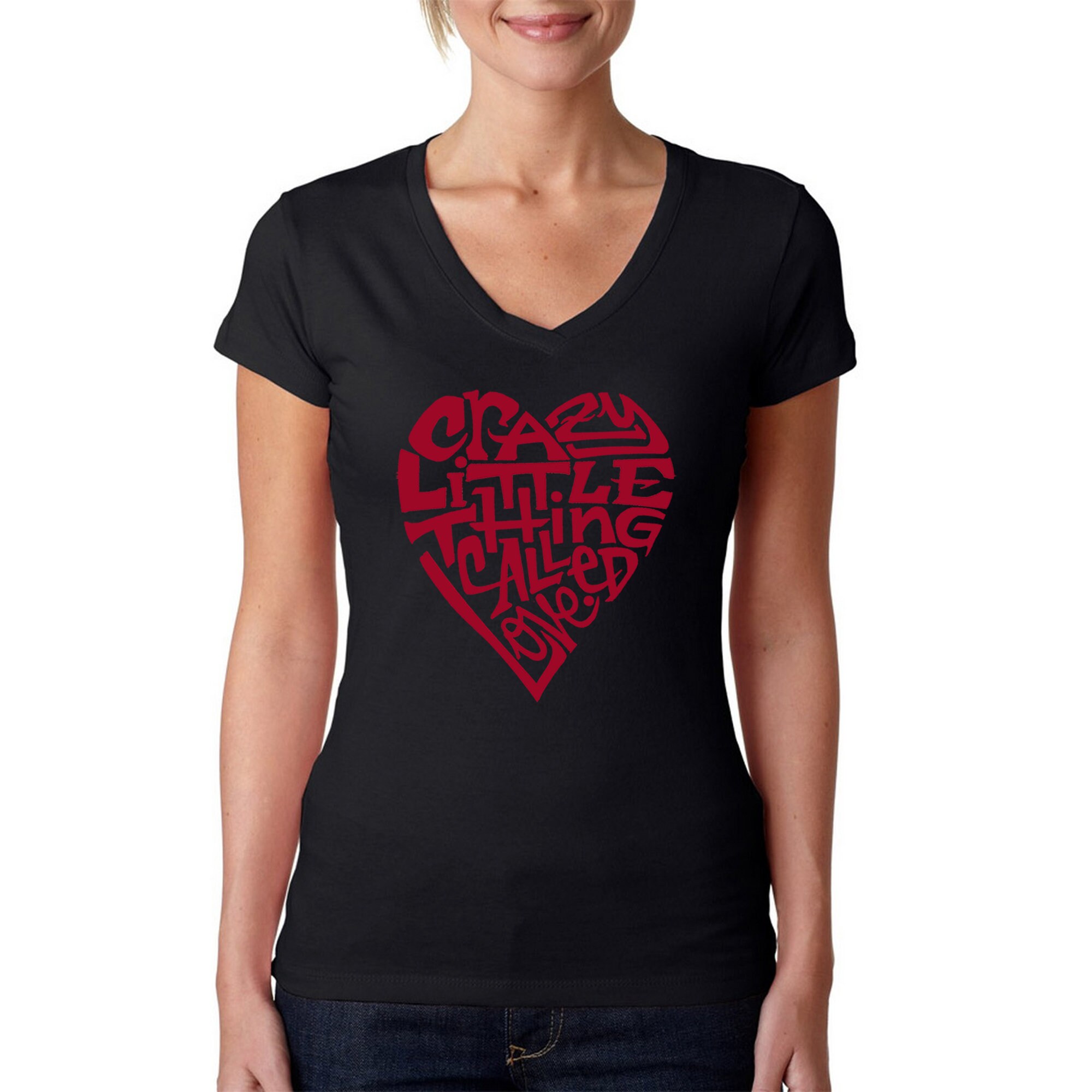 売れ筋商品|||エルエーポップアート Tシャツ トップス レディース Women's Word Art Crazy Little Thing Called Love V-Neck T-Shirt Black LA Pop Art Women's Word Art V-neck T-shirt - Crazy Little