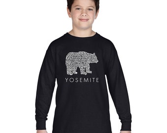 Boy's Long Sleeve T-shirt - Yosemite Bear Created Using the Most Popular Sites in Yosemite National Park