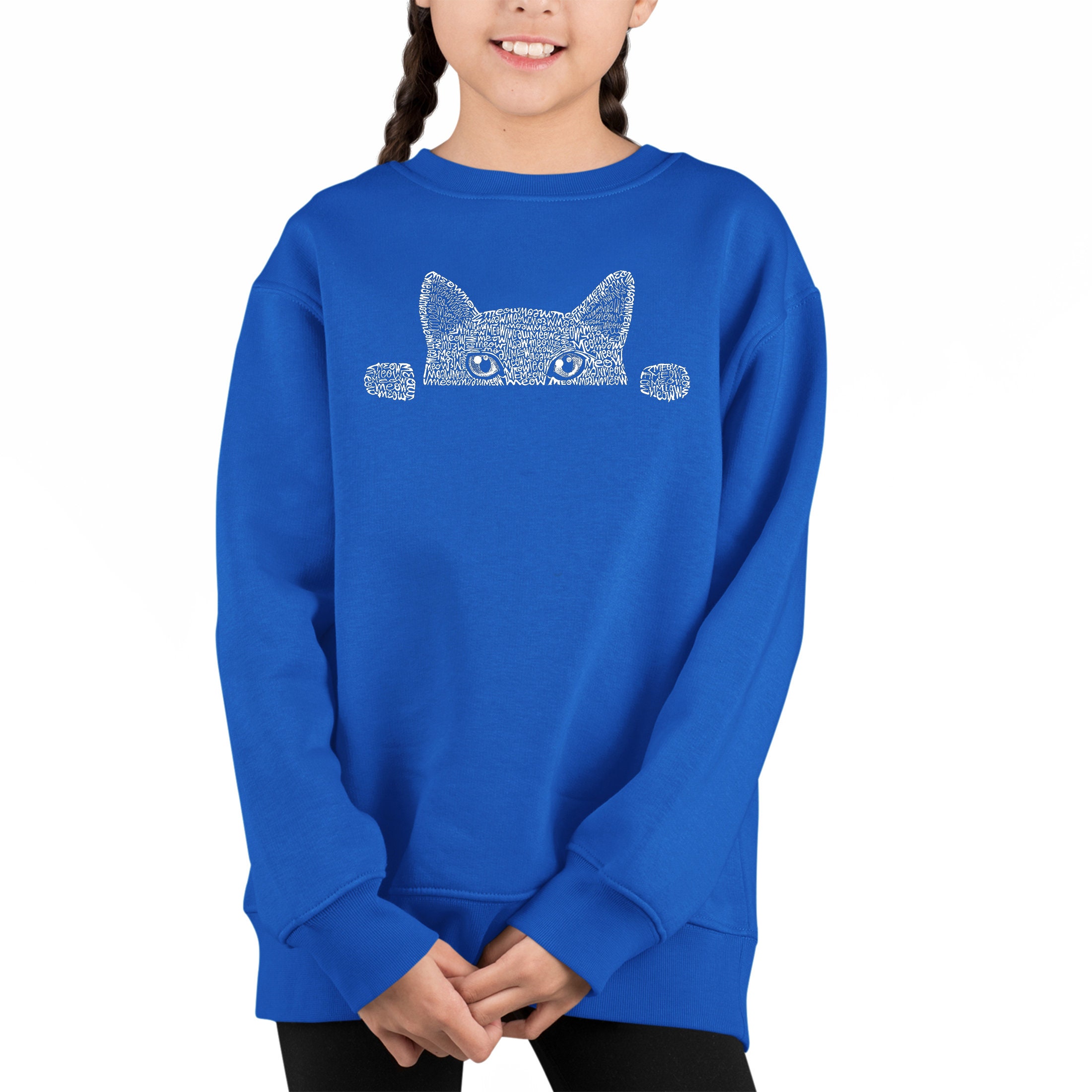 売れ筋商品|||エルエーポップアート カットソー トップス レディース Women's Word Art Peeking Cat Crewneck Sweatshirt Black LA Pop Art Women's Word Art Crewneck Sweatshirt - Peeking