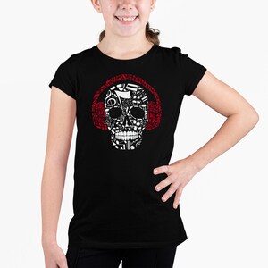 LA Pop Art Girl&#39;s &quot;Word Art&quot; T-Shirt - Music Notes Skull