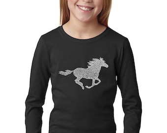 Girl&#39;s Long Sleeve T-Shirt - Mustang Created Using Popular Horse Breeds