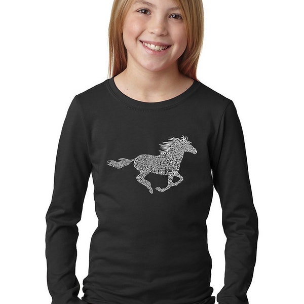 Girl's Long Sleeve T-Shirt - Mustang Created Using Popular Horse Breeds