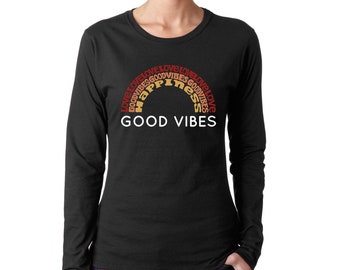 LA Pop Art Women's Word Art Long Sleeve T-shirt - Good Vibes