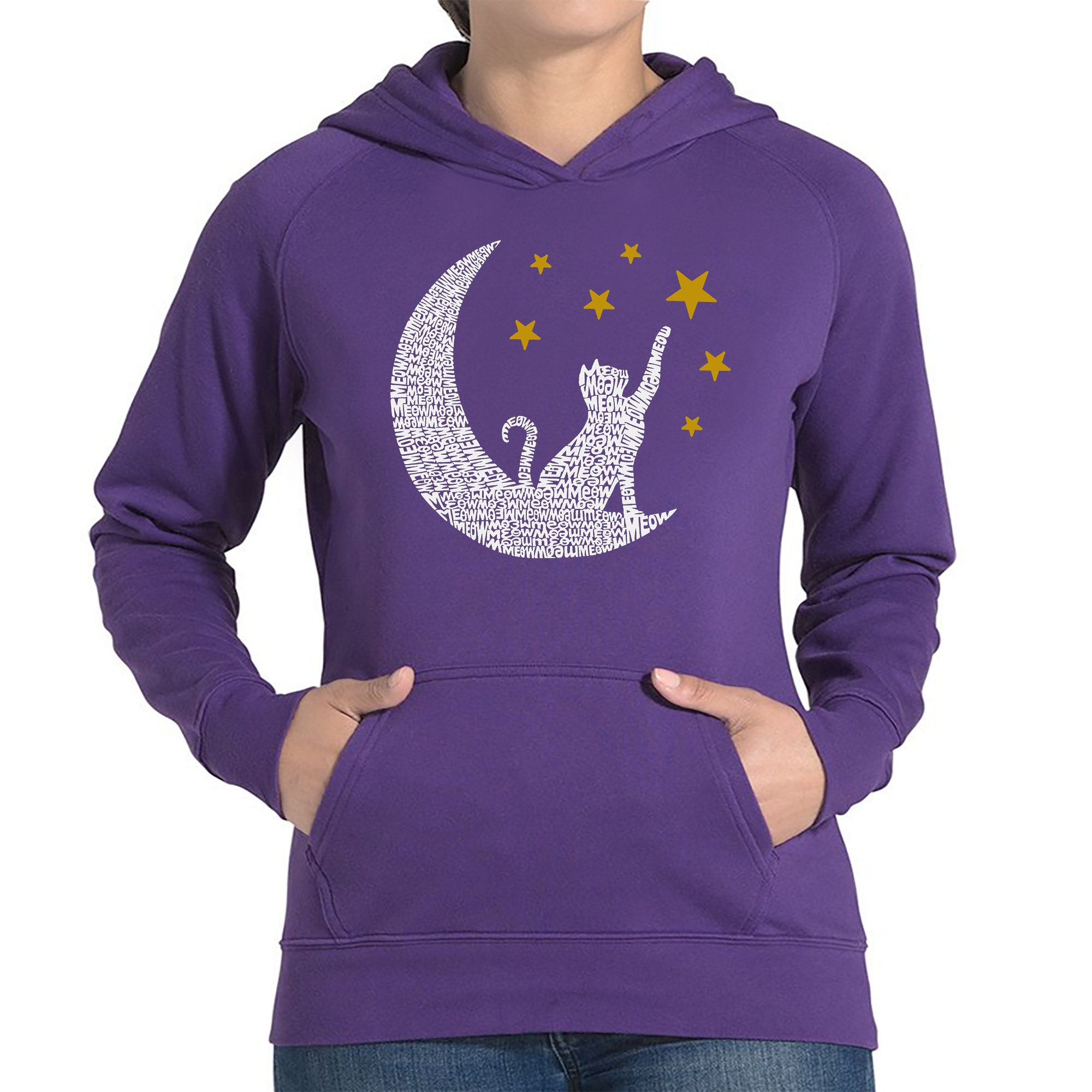 売れ筋商品|||エルエーポップアート カットソー トップス レディース Women's Word Art Cat Moon Hooded Sweatshirt Purple LA Pop Art Women's Word Art Hooded Sweatshirt - Cat Meow