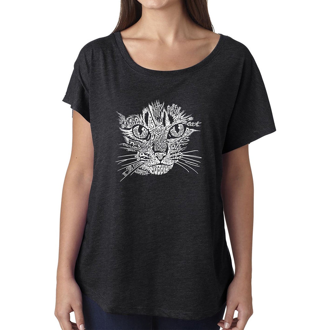 Women's Loose Fit Dolman Cut Word Art Shirt Cat Face - Etsy