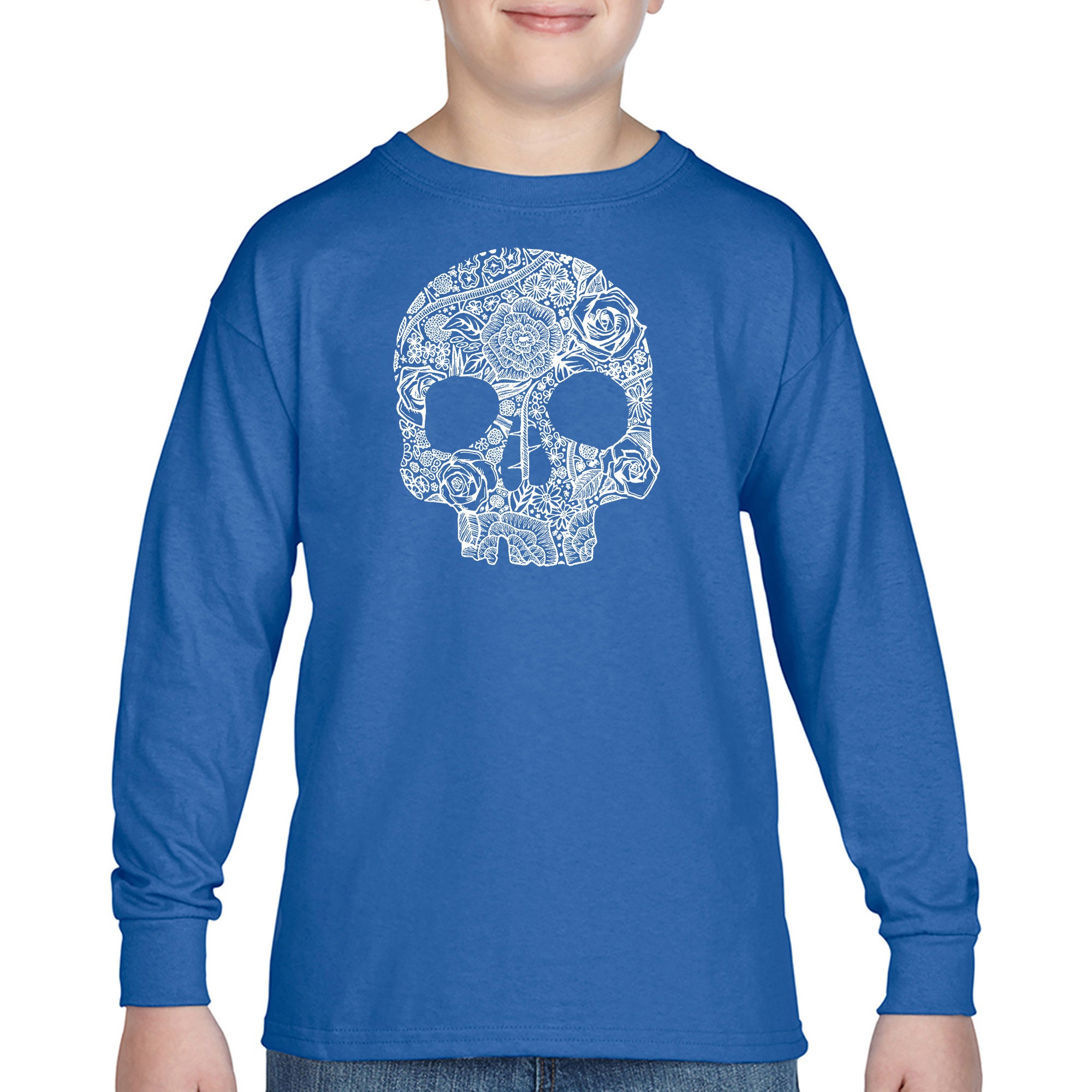 Boy's Word Art Long Sleeve T-shirt - Flower Skull - Etsy