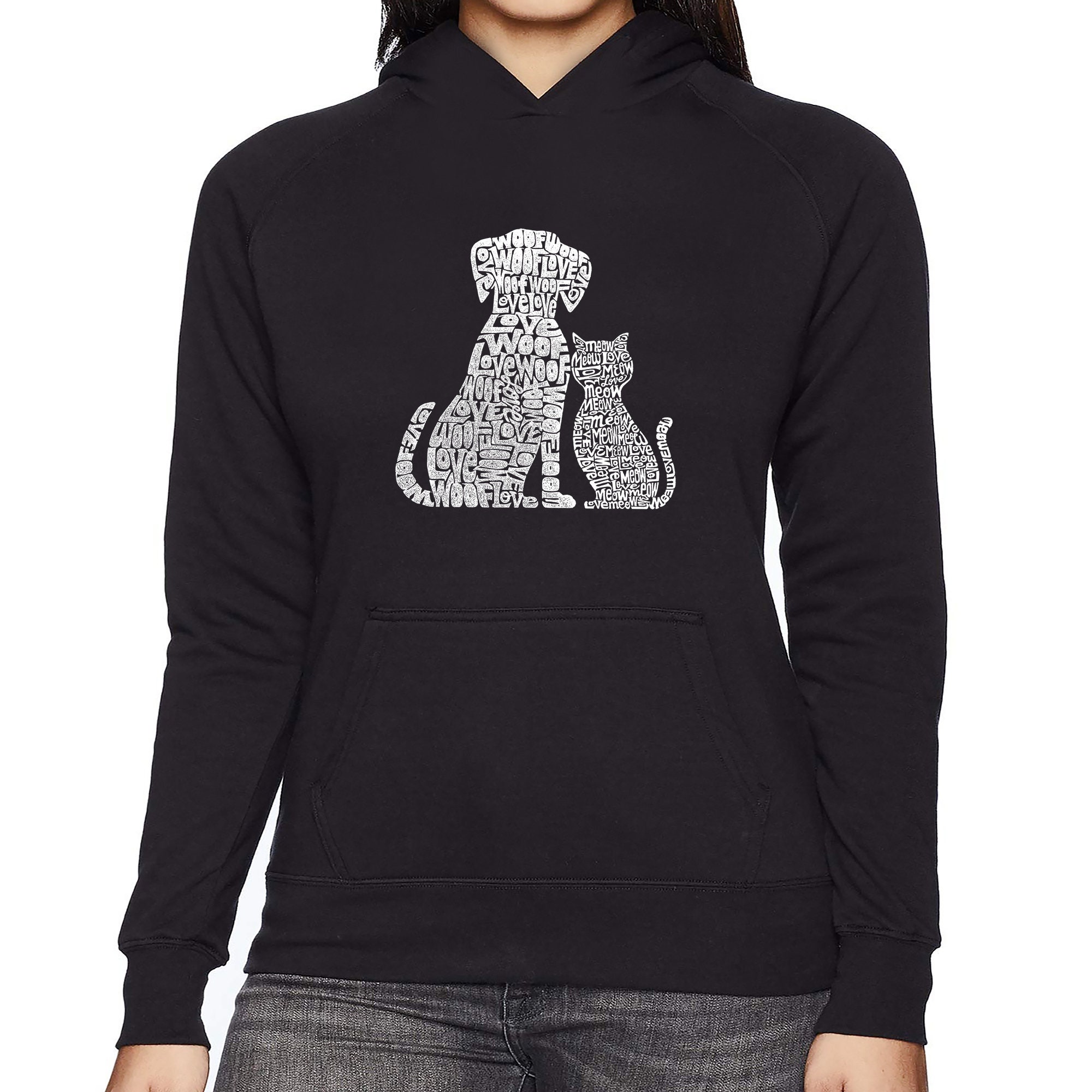 売れ筋商品|||エルエーポップアート カットソー トップス レディース Women's Dog Paw Prints Word Art Hooded Sweatshirt Purple LA Pop Art Girl's 