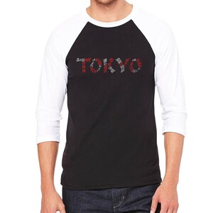 Men&#39;s Raglan Baseball Word Art T-shirt - The Neighborhoods Of Tokyo