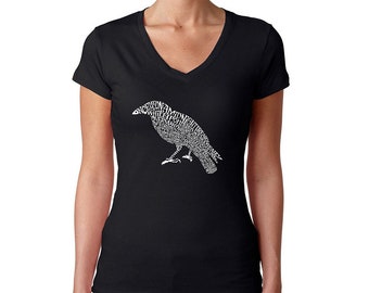 Women's V-neck T-Shirt - Created Using the First Few Lines from Edgar Allen Poe’s The Raven