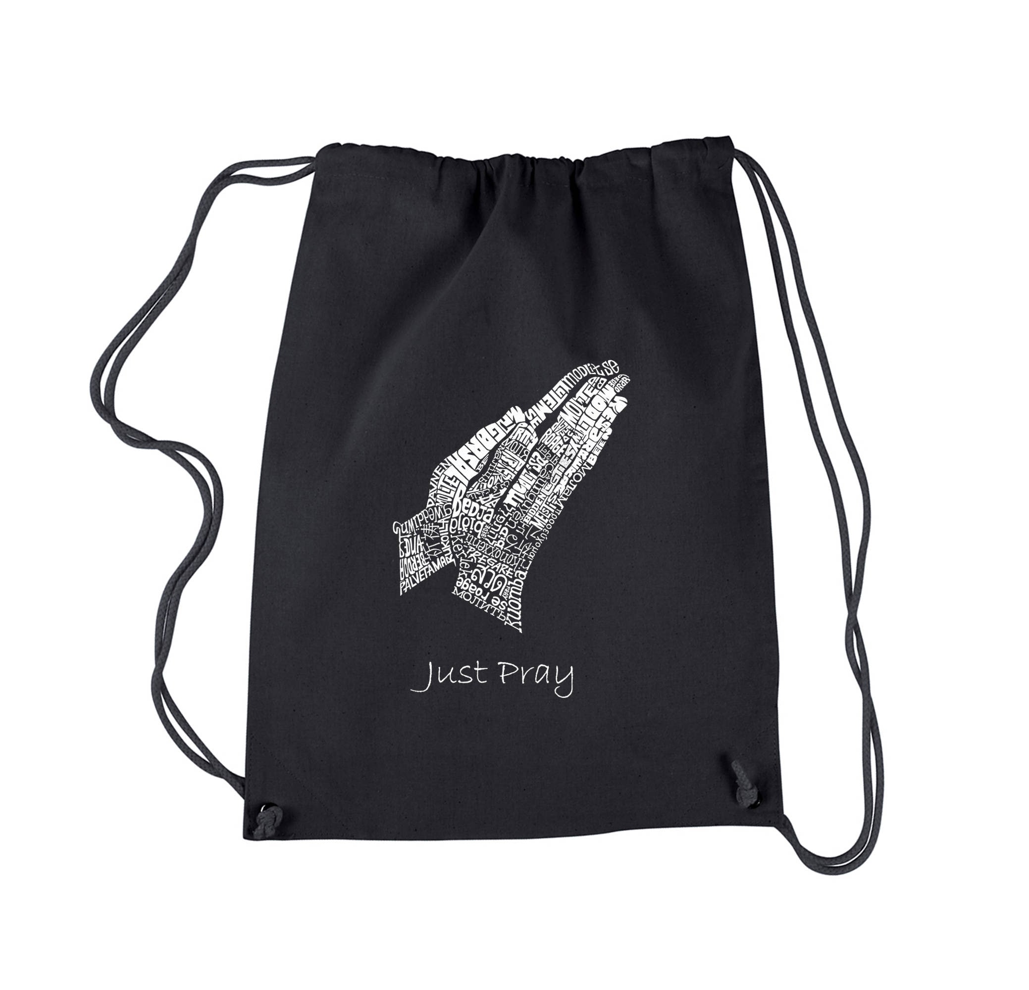 Drawstring Backpack - Prayer Hands Created Using the Word “pray 