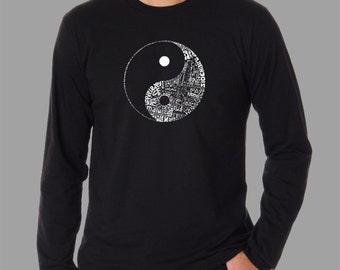 Men's Long Sleeve T-shirt - Created using the word PEACE in 77 different languages Yin Yang