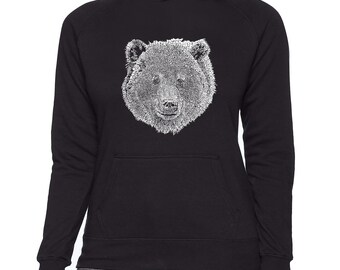 LA Pop Art Women's Word Art Hooded Sweatshirt - Bear Face