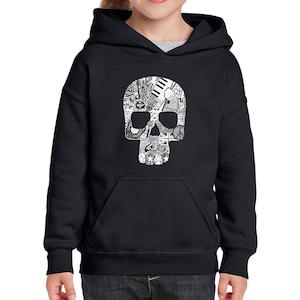 Girl&#39;s Word Art Hooded Sweatshirt -  Rock N&#39; Roll Skull