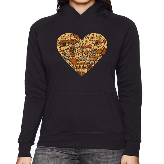 売れ筋商品|||エルエーポップアート カットソー トップス レディース Women's Thanksgiving Word Art Hooded Sweatshirt Purple LA Pop Art Women's Thanksgiving Word Art Hooded Sweatshirt