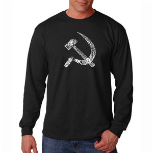 Men's Long Sleeve T-Shirt Soviet Hammer and Sickle Created using pictures and words that define the old Soviet era image 1