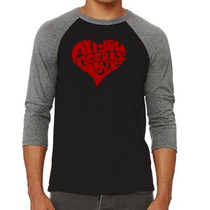 Men&#39;s Raglan Baseball Word Art T-shirt - All You Need Is Love