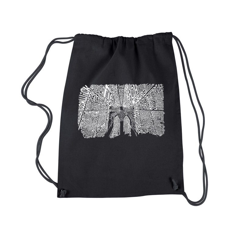 Drawstring Backpack Brooklyn Bridge Created using popular Brooklyn Neighborhoods image 1