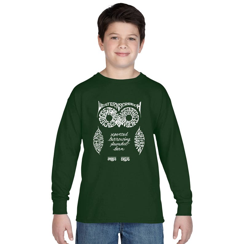 Boy's Long Sleeve T-shirt Created out of the Different Species of Owl image 3