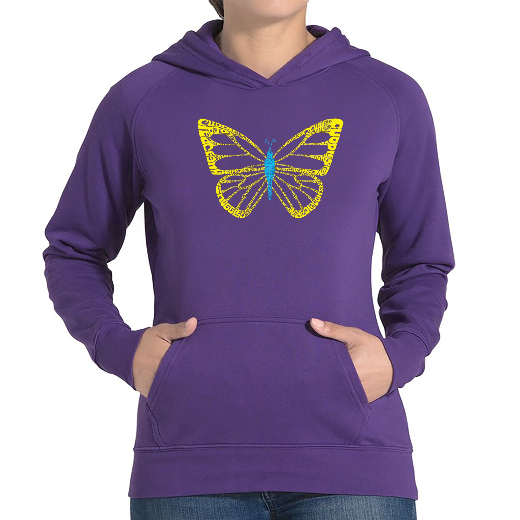 売れ筋商品|||エルエーポップアート カットソー トップス レディース Women's Butterfly Word Art Hooded Sweatshirt Purple LA Pop Art Women's 