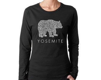 Women's Long Sleeve Yosemite Bear Created Using the Most Popular Sites in Yosemite National Park
