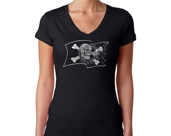 Women's V-neck T-Shirt - Created using Famous Pirate Captains and Ships
