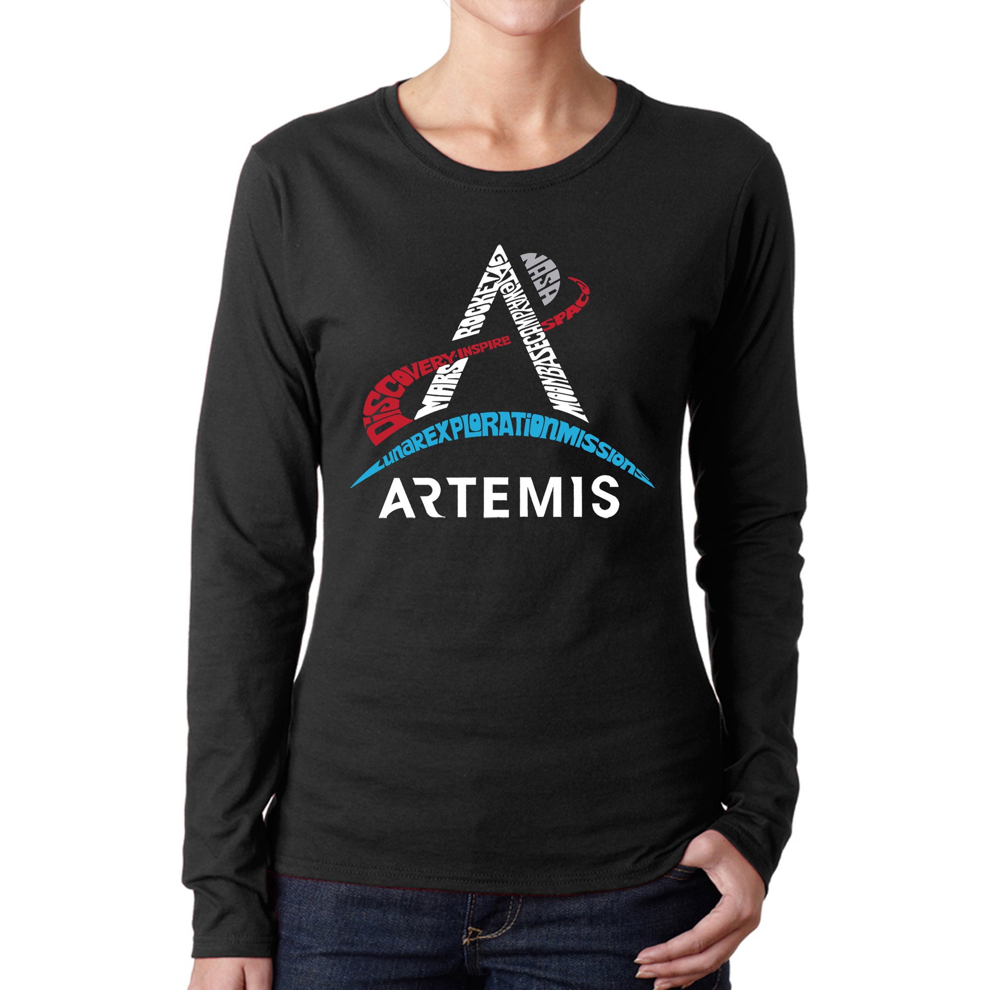 LA Pop Art Women's Word Art Long Sleeve T-shirt - NASA Artemis