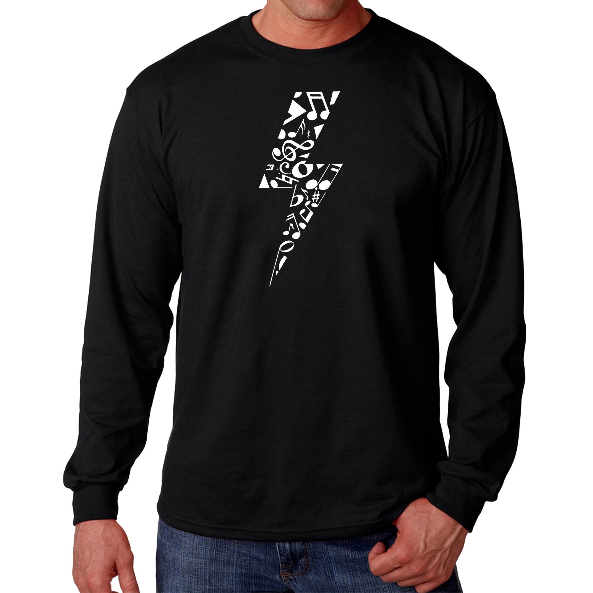 Men's Word Art Long Sleeve T-shirt - Music Note Lighting Bolt - Etsy