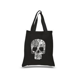 LA Pop Art Small &quot;Word Art&quot; Tote Bag-  Rock N&#39; Roll Skull