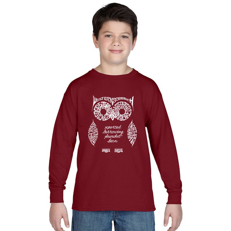 Boy's Long Sleeve T-shirt Created out of the Different Species of Owl image 4