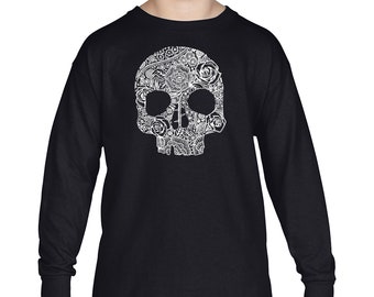 Boy's Word Art Long Sleeve T-shirt - Flower Skull - Etsy