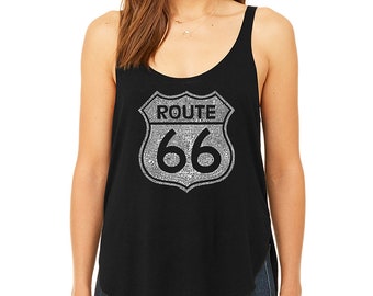 Women's Premium Word Art Flowy Tank Top - Cities Along The Legendary Route 66