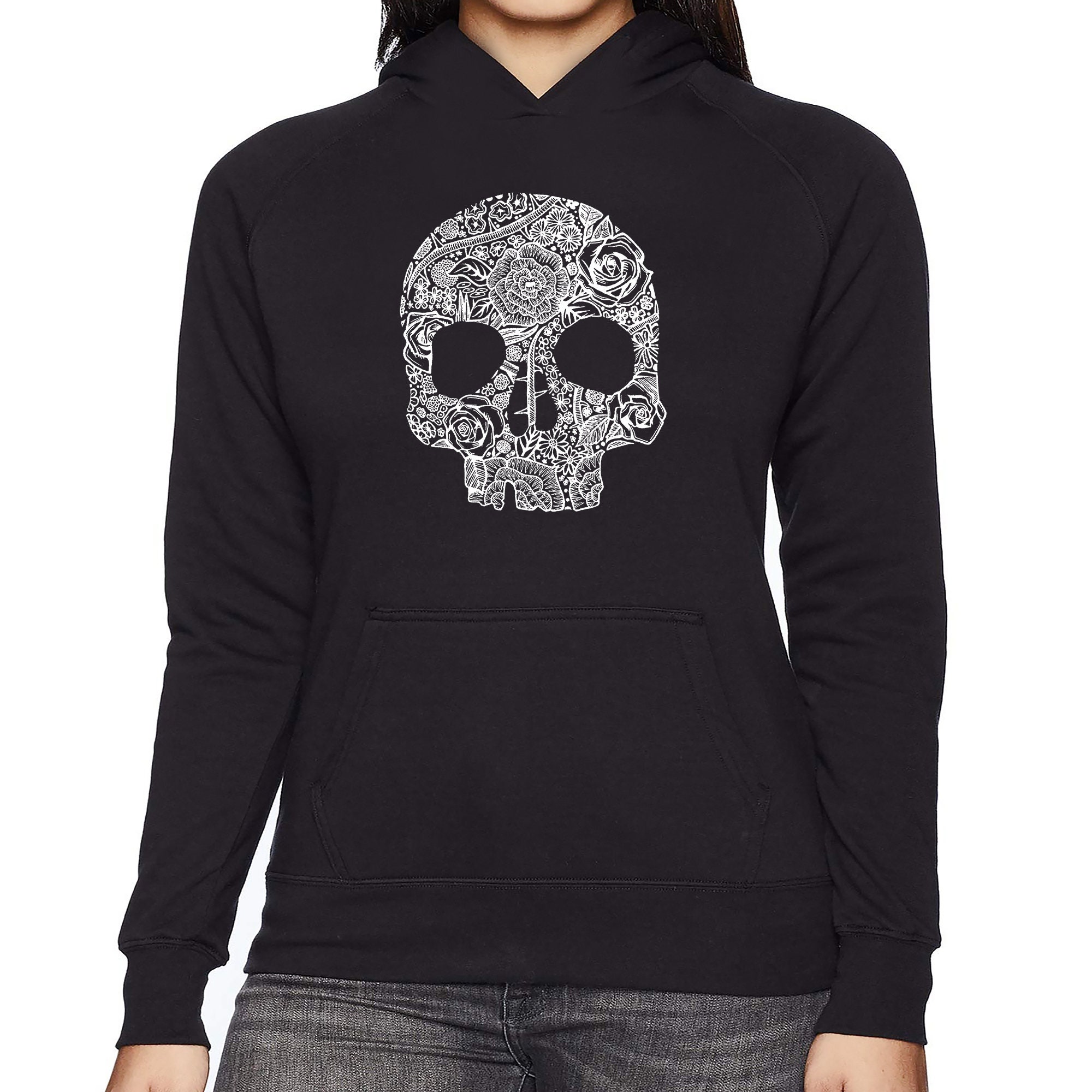 売れ筋商品|||エルエーポップアート カットソー トップス レディース Women's Rock and Roll Skull Word Art Hooded Sweatshirt Purple LA Pop Art Women's Word Art Hooded Sweatshirt - Flower Skull