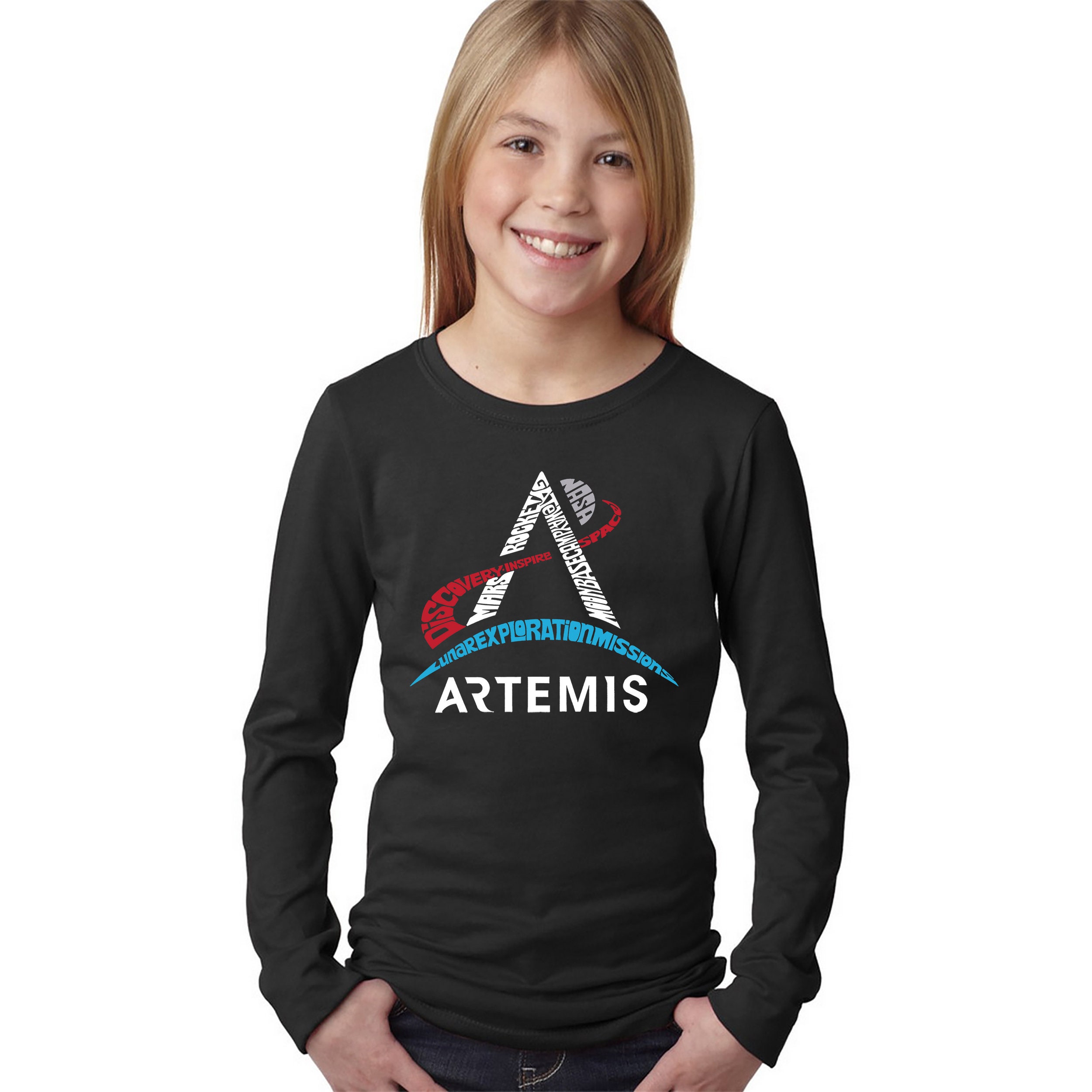 Girl's Word Art Long Sleeve T-shirt - NASA Artemis Logo - Etsy