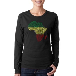 LA Pop Art Women&#39;s Word Art Long Sleeve T-Shirt - Countries in Africa