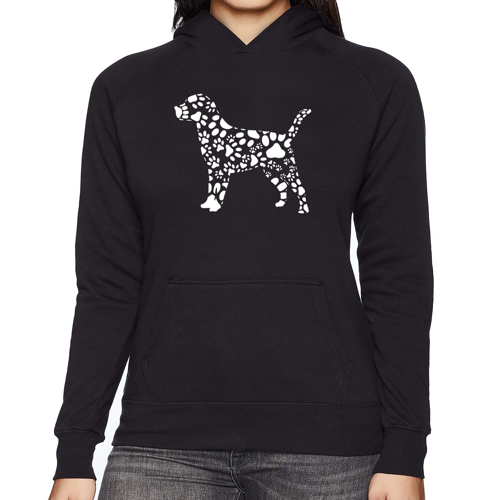 売れ筋商品|||エルエーポップアート カットソー トップス レディース Women's Dog Paw Prints Word Art Hooded Sweatshirt Purple LA Pop Art Women's 