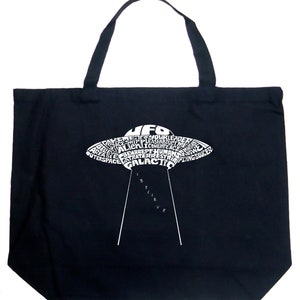 LA Pop Art Large &quot;Word Art&quot; Tote Bag- Flying Saucer UFO