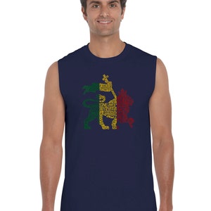 Men&#39;s Sleeveless T-shirt - Rasta Lion - One Love Created using the words One Love