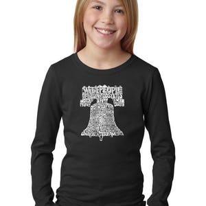 Girl&#39;s Long Sleeve T-Shirt - Created Using The Preamble of The US Constitution Liberty Bell